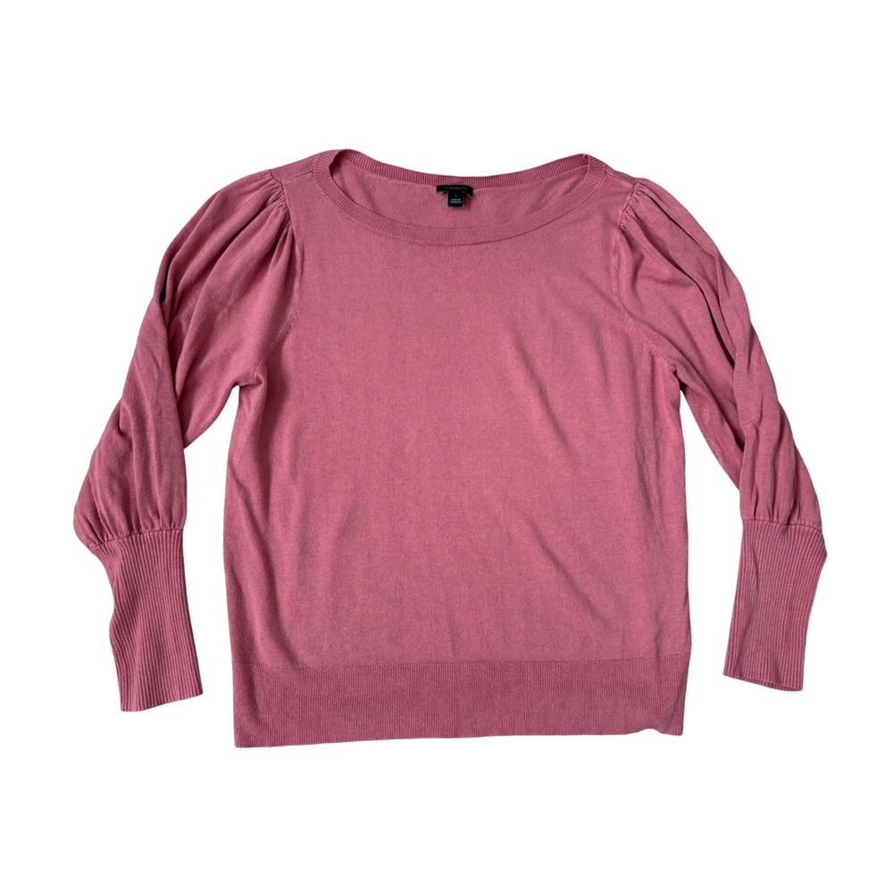 Ann Taylor Factory Dusty Pink Romantic Y2K Puff Sleeve Knit Top Scoop Neck L